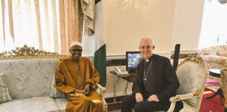 Archbishop of Canterbury Justin Welby meets with Nigerian President Muhammadu Buhari, March 2017.