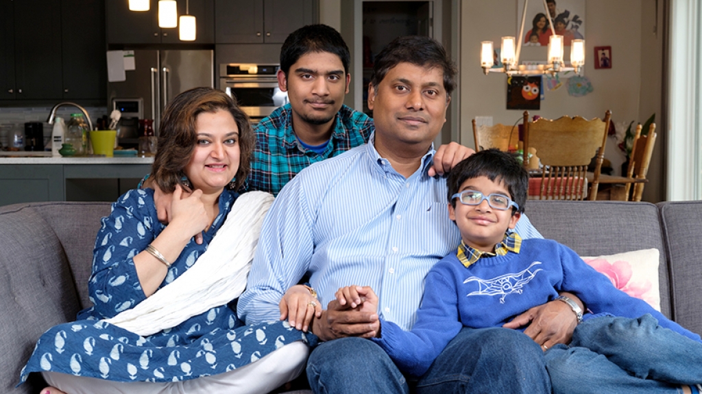 From left: Christina Srinivasan with her son Aniruddh, husband Bharath, and...