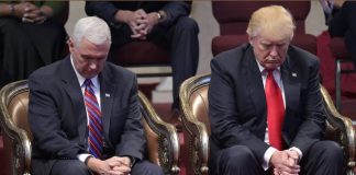 United States President Donald J. Trump with Vice President Mike Pence In Prayer