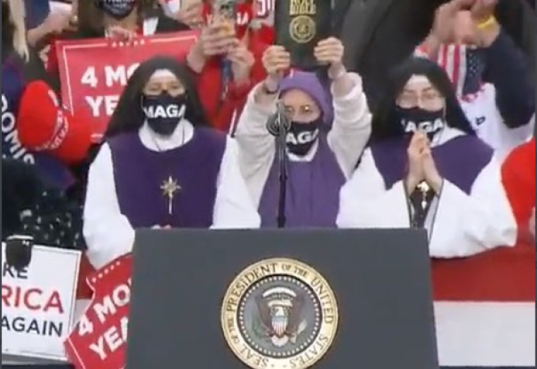 Three Catholic nuns attend a Trump rally in Circleville, Ohio, Oct. 24, 2020